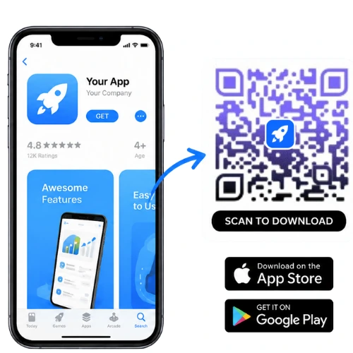 Create a QR code for app download to the App Store and Google Play with one scan