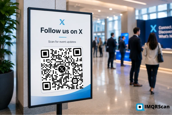 Twitter QR code printed on event signage so visitors can follow the X account