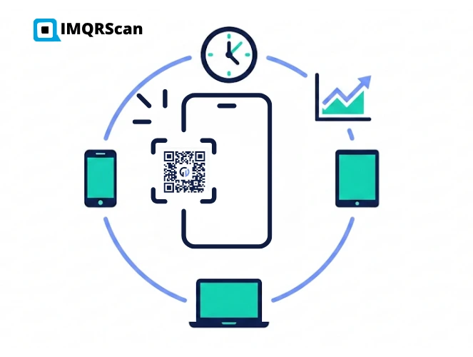 QR code tracking dashboard showing scans by time, device and location