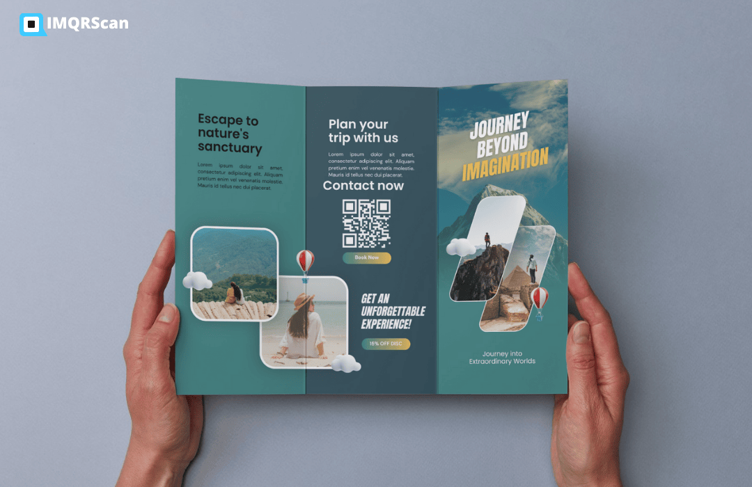 Customized QR code on a travel brochure for quick booking access