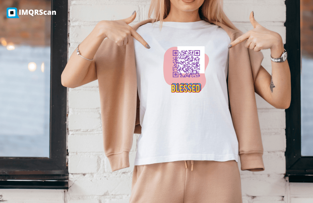Close up of a QR code design on a shirt