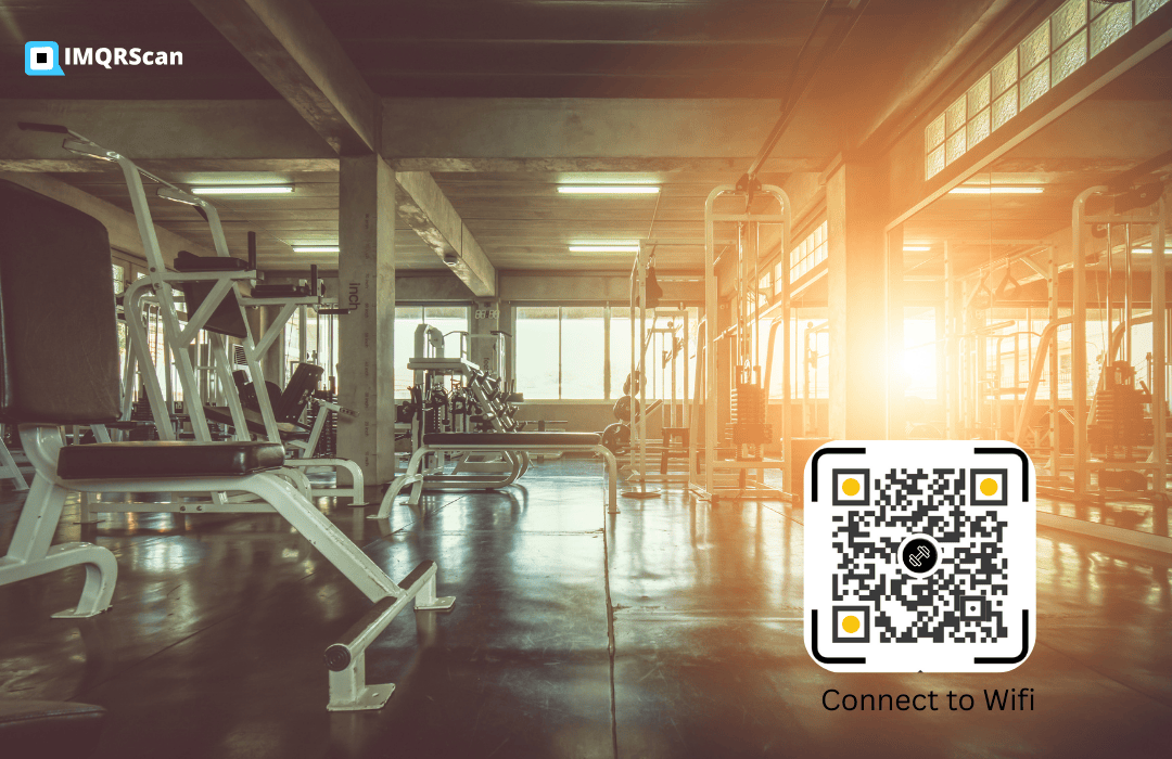 Gym member scanning IMQRScan QR code at entrance for check-in