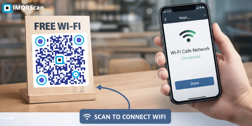 Static QR code example by scanning a QR code in cafe to connect wifi