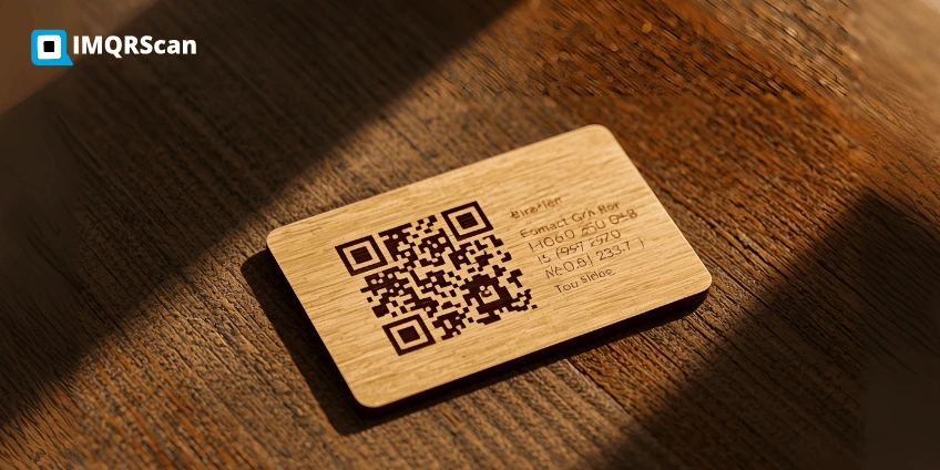 Laser-engraved wooden QR code business card for small business branding