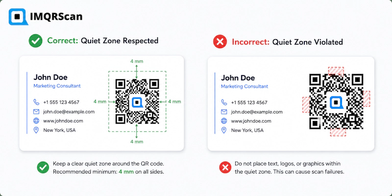 Quiet zone spacing around a business card QR code