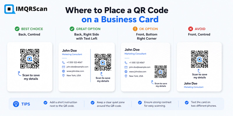 Where to place a QR code on a business card