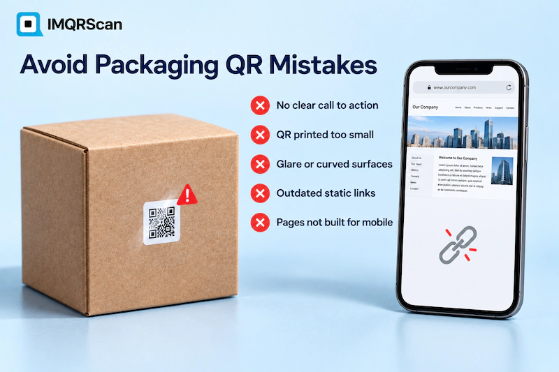 Common packaging QR code mistakes to avoid: no call to action, too small, glossy, or curved placement