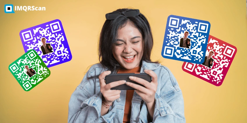 a girl laughing on watching rick astley video by scanning rick roll qr code