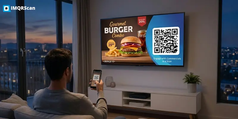 QR code on smart TV screen linking viewers to product page or special offer