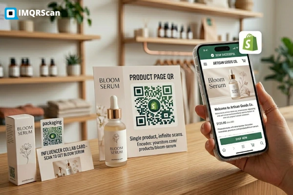 Shopify product page QR code example for product packaging and retail shelf displays