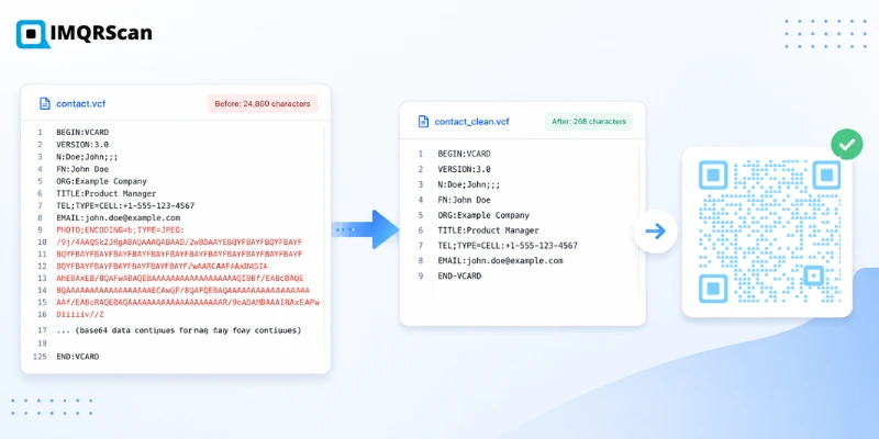Removing the photo block before converting VCF to QR code