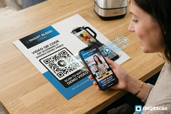 Printed QR code opening a video on a smartphone