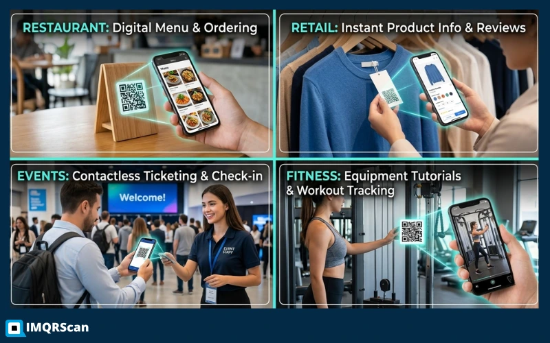 Real-world examples of businesses using dynamic QR codes across restaurants, retail, events, and fitness