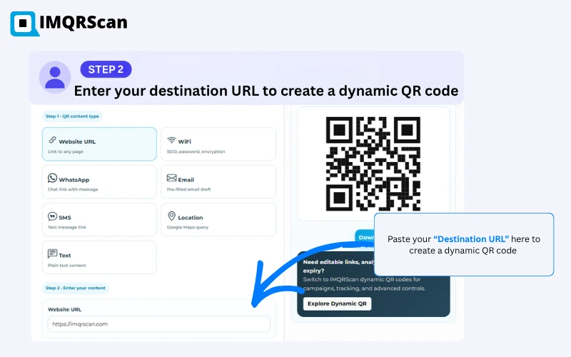 Step 2 — Enter your destination URL to create a dynamic QR code