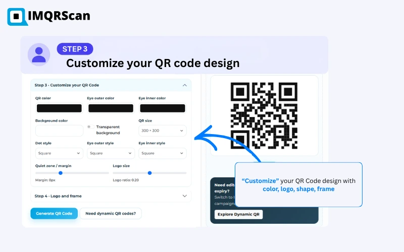 Step 3 — Customise your dynamic QR code with logo, colours, and call-to-action frame