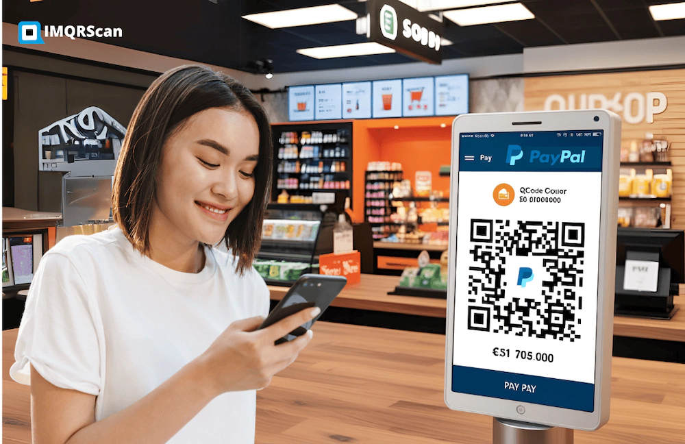 A happy customer making payment with paypal qr code with ease and convenience