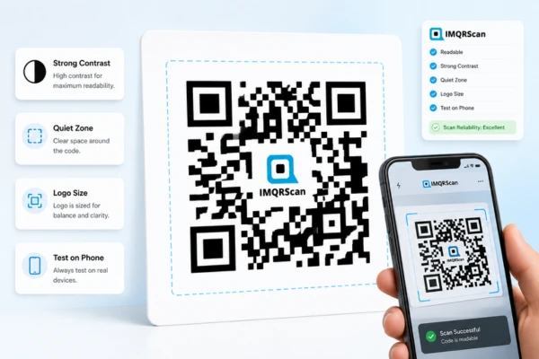 Custom QR code design with strong contrast and clear quiet zone