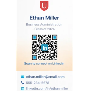 Student business card with LinkedIn QR code