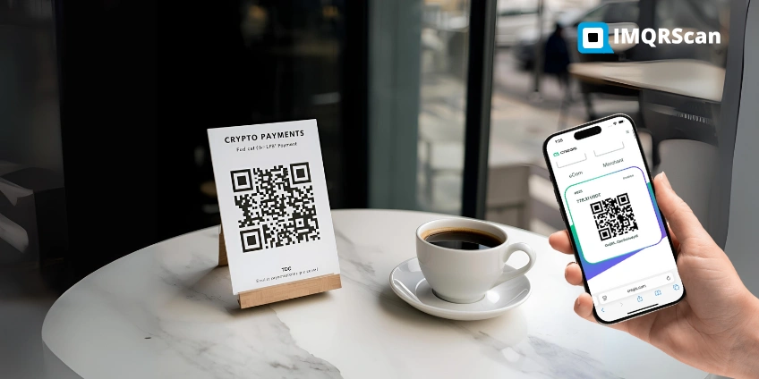 Customer scanning a QR code to pay with Bitcoin using a crypto wallet app