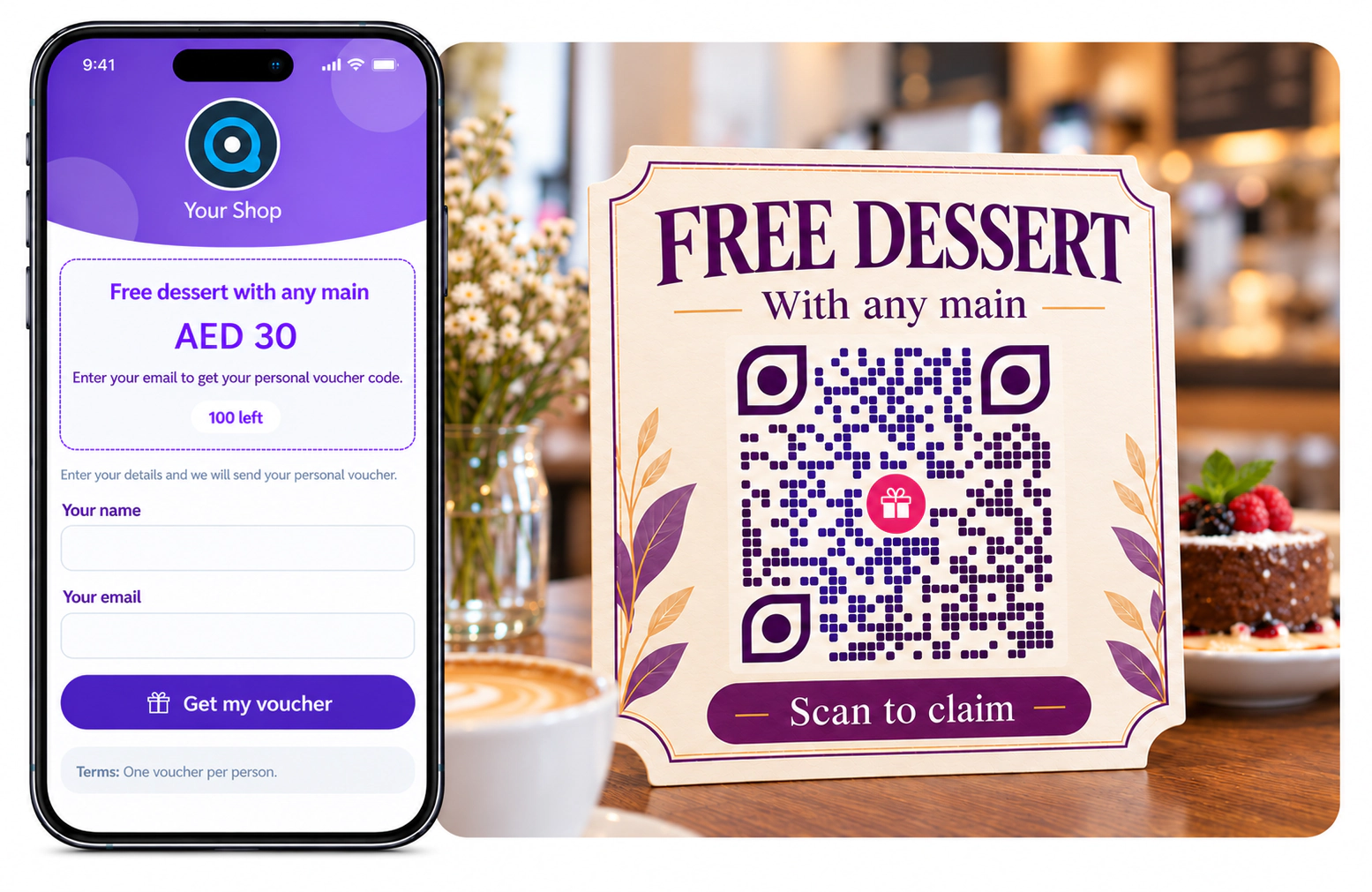 Create a Voucher QR Code: A unique code for each customer, redeemed once