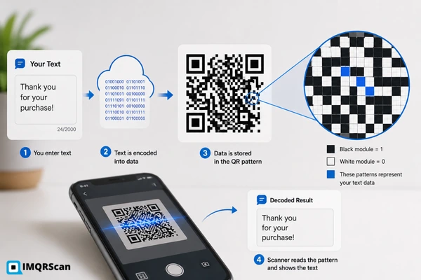 How a plain text QR code stores words inside the pattern