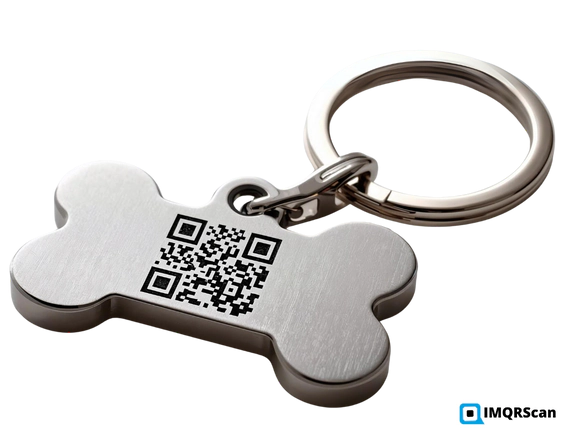 Pet QR Code on bone shaped Stainless Steel Keychain