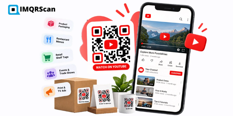 YouTube QR code uses for business packaging, menus, and events